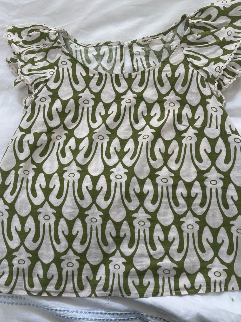 Christian Siriano Green and White Patterned Women's Top
